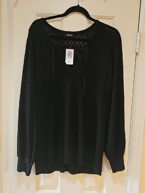 torrid Black V-Neck Crochet Knit Sweater
